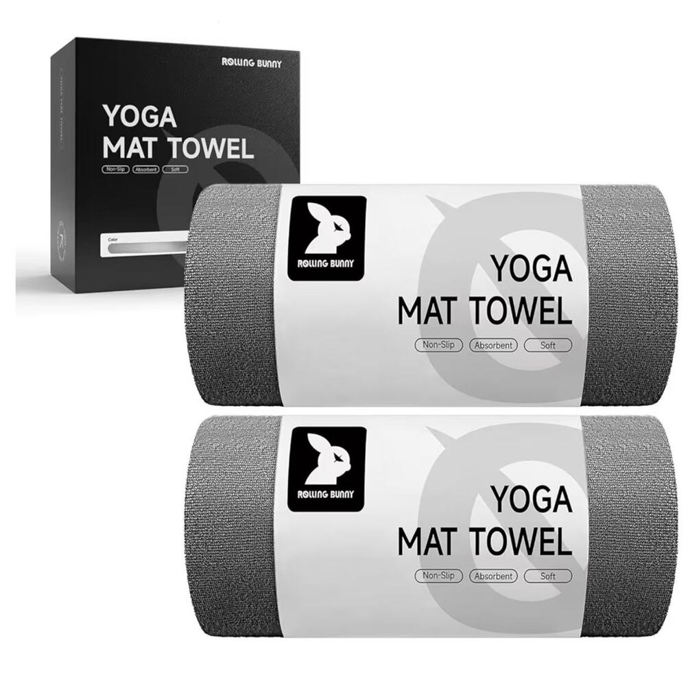 Rolling Bunny Yoga Mat Towels 2 Pack Gray Microfiber Non Slip Hot Yoga 72x25 New